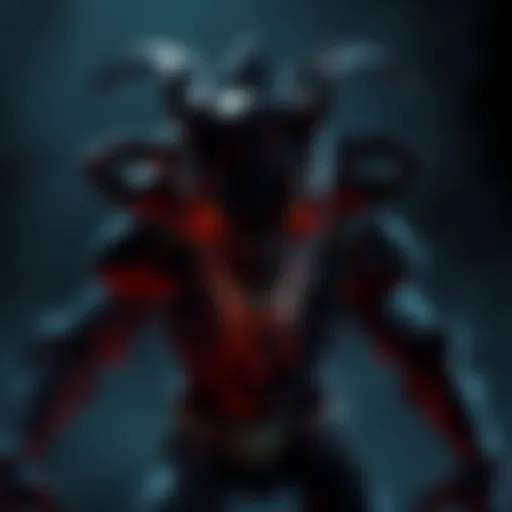 A Tyrant from Resident Evil showing signs of infection by the Las Plagas parasite, with visible mutations and glowing features, set in a dark, eerie environment.