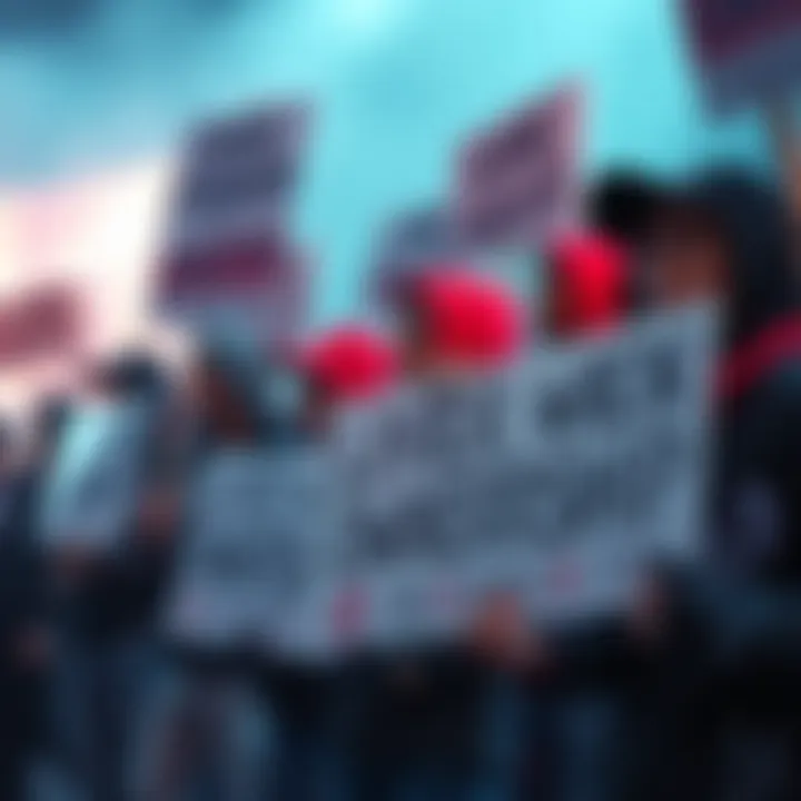A group of gamers protesting Ubisoft's new policies, holding signs demanding fair ownership rights in gaming.