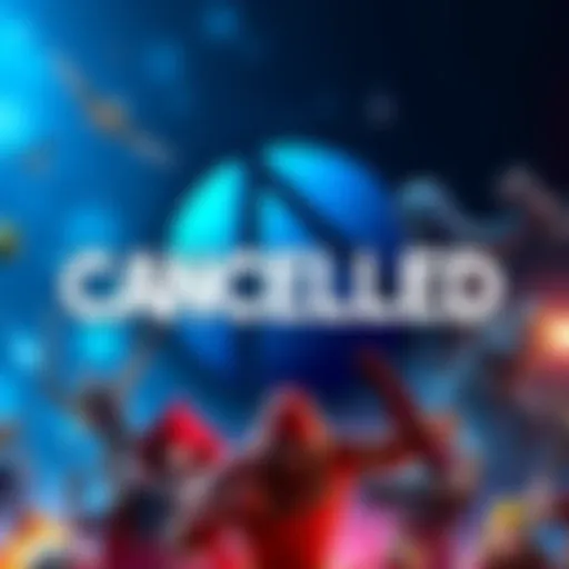 A visual representation of canceled game titles with Ubisoft's logo in the background and images of game characters, symbolizing the company's recent changes.