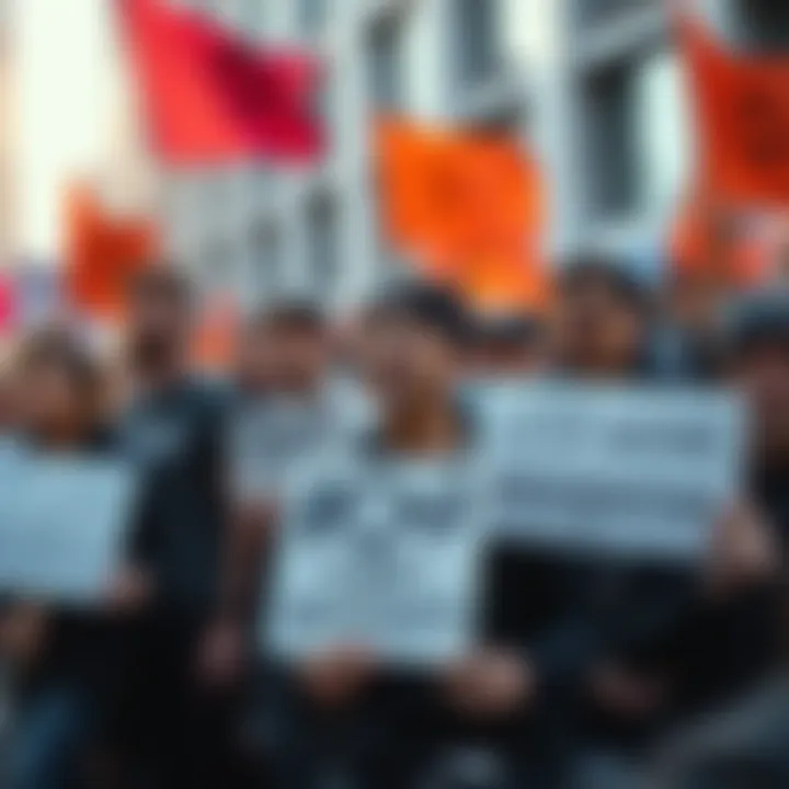 Ubisoft employees gather with signs demanding CEO Yves Guillemot's resignation, showing solidarity for their cause.