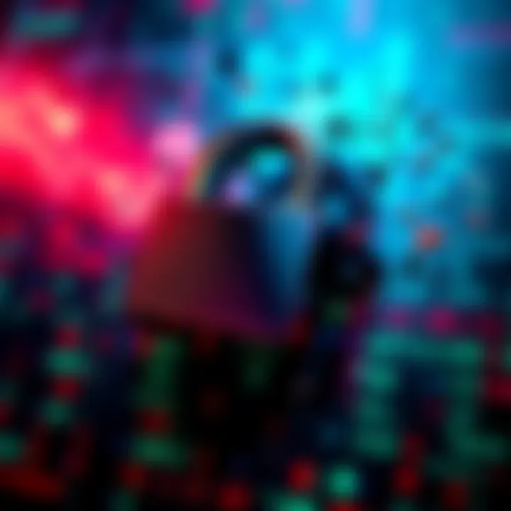 Illustration showing a digital lock symbol and broken code fragments, representing a hack of Ubisoft's game source codes.