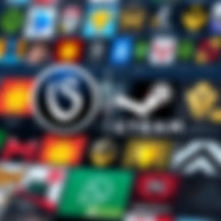 A graphic showing Ubisoft's logo next to Steam's logo with game achievement icons in the background