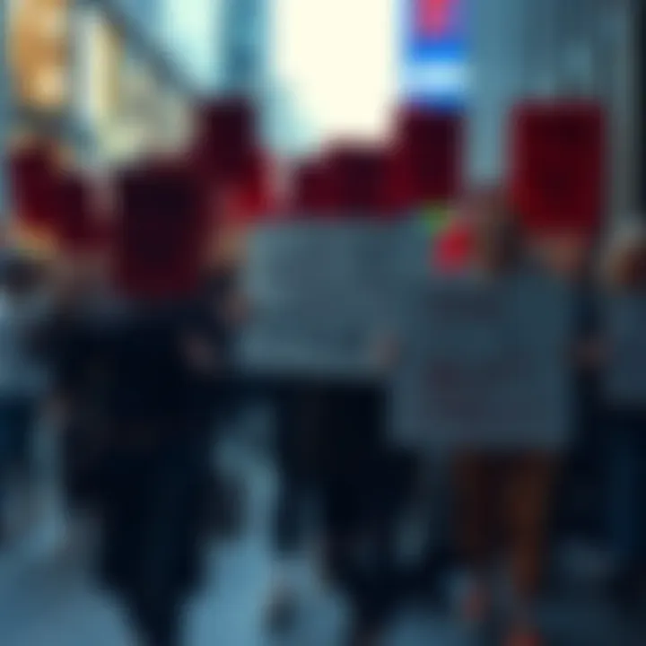A group of Ubisoft employees holding signs during a strike, protesting against the company's major reset plans.