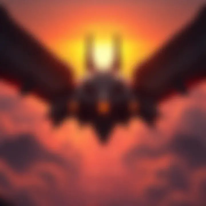 A large flying fortress resembling a robotic structure with massive wings overlooking a futuristic landscape