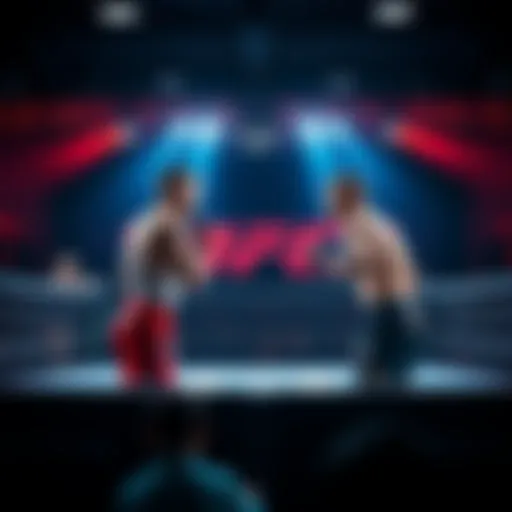 Two fighters facing off in an octagon while siblings watch from the sidelines
