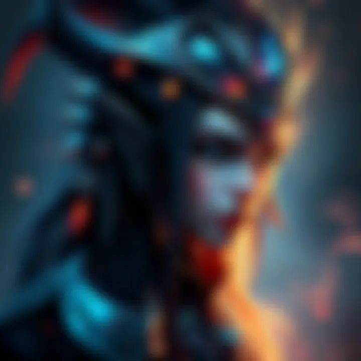 Concept art of Ulsamir the Cosmic Witch, showcasing her dark fantasy elements and striking features with a magical aura.