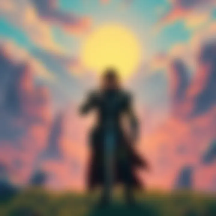 A hero from Ultima 9 standing in a vibrant fantasy landscape
