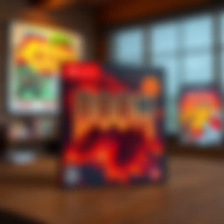 The Ultimate Doom game box displayed on a wooden table, showcasing retro gaming graphics.