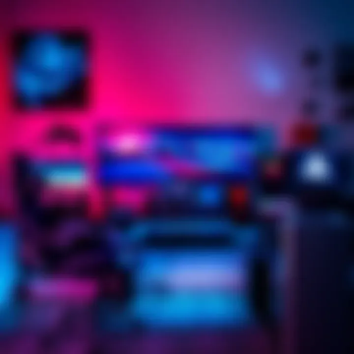 A gaming desk with a PS5, Steam Deck OLED, and gaming accessories.