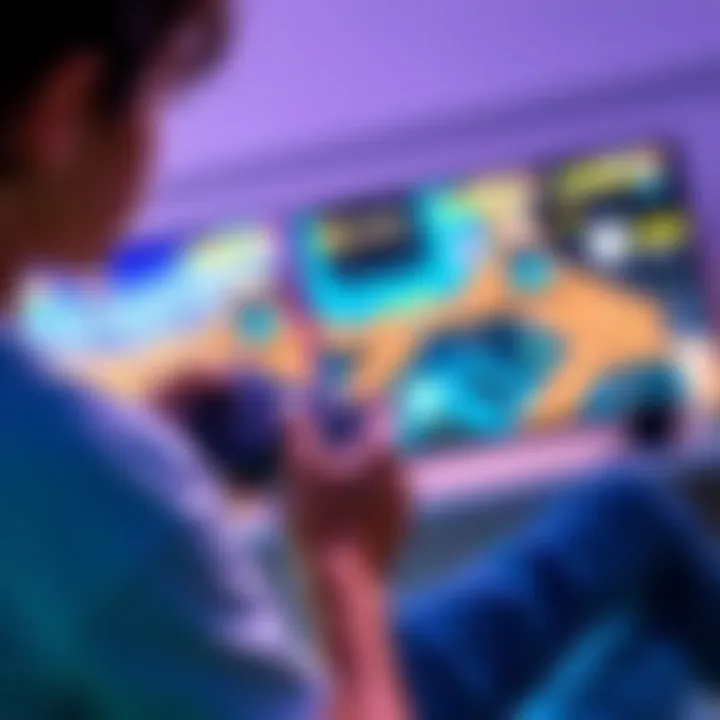 A player using a controller while playing Ultimate Luna, showing focused expression and on-screen action, with Base Luna gameplay visible in the background.