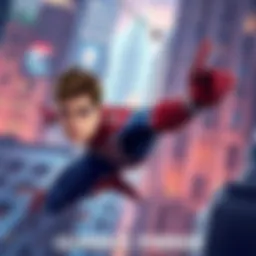 Illustration of Ultimate Peter Parker swinging through the city with his web shooters ready, showcasing his youthful energy and superhero costume.