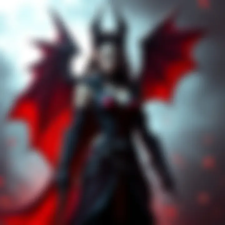 Umah, a strong female vampire, stands confidently with a dramatic background, symbolizing her importance in game narratives.