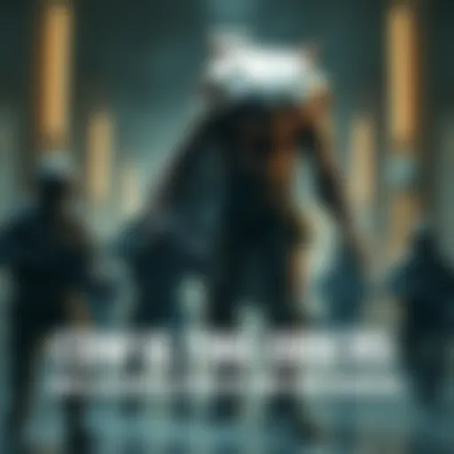 Military personnel from UBCS alongside a menacing creature representing Nemesis, in a tactical setting with heavy weaponry