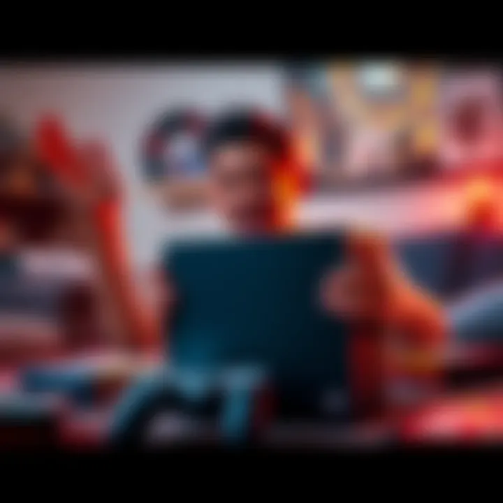 A person excitedly unboxing their first PlayStation console with games nearby.