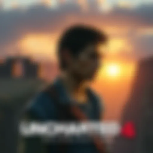 Nathan Drake looks troubled while standing near a cliff, contemplating his brother's actions. The setting sun casts a warm glow, highlighting the tension in his expression.