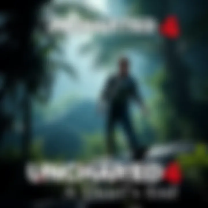 A thrilling action scene from Uncharted 4 featuring a character navigating through a lush environment with impressive graphics.