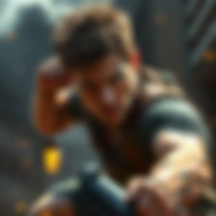 Nathan Drake in an intense action scene from Uncharted 4, showcasing stunning graphics and dynamic gameplay.