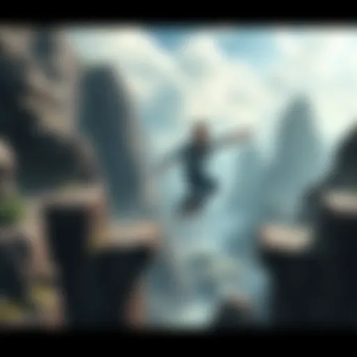 A character jumping across platforms in an action-packed scene from Uncharted, showcasing dynamic movement and excitement in gameplay.