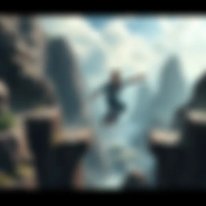 A character jumping across platforms in an action-packed scene from Uncharted, showcasing dynamic movement and excitement in gameplay.