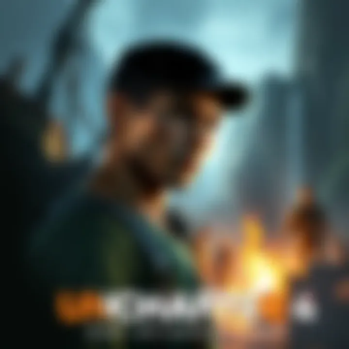 A character from the Uncharted video game series, looking contemplative with a backdrop of adventure-themed elements.