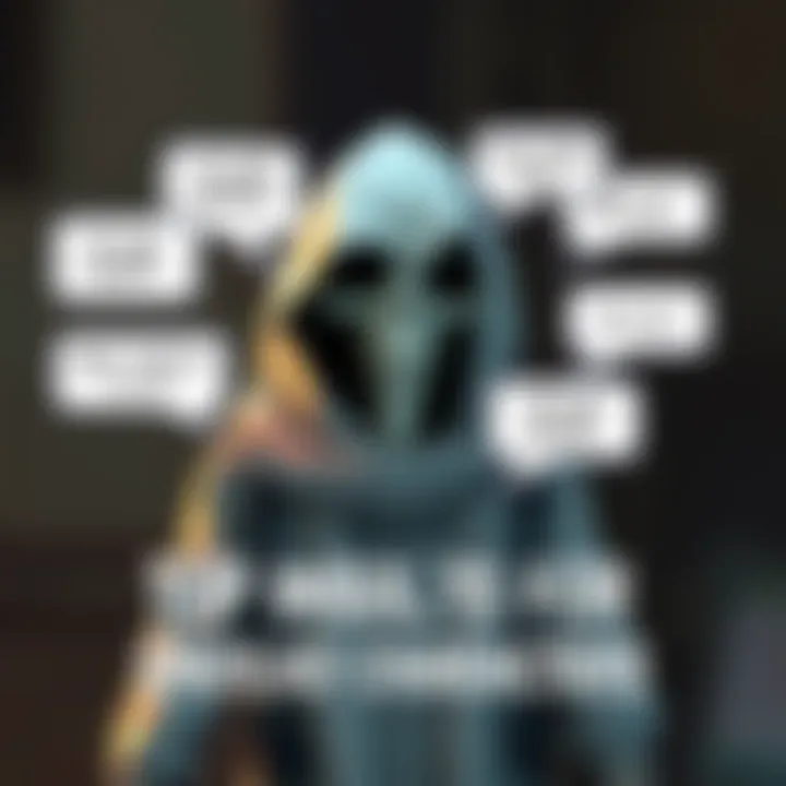 A ghostly figure in tattered clothing with a humorous expression, surrounded by floating text balloons containing funny insults.