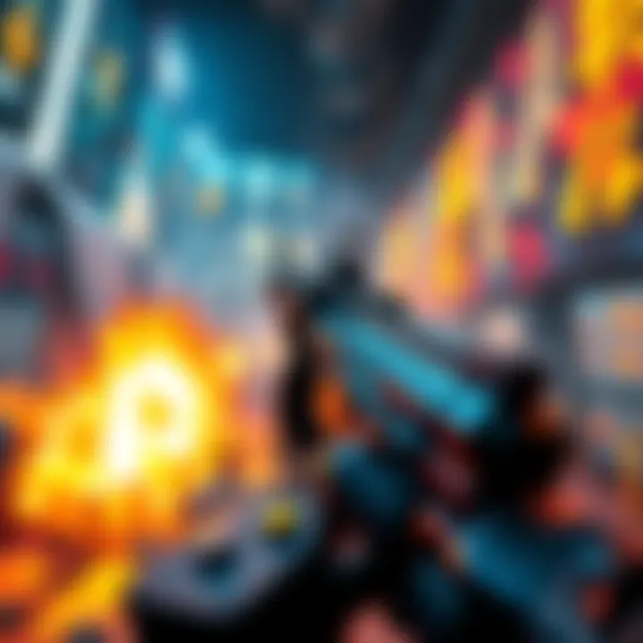 A player aiming their weapon in an intense moment of gameplay, showcasing unique mechanics and strategy in an FPS environment.