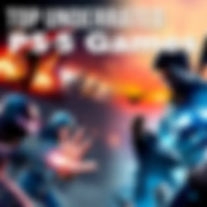 A collage of gameplay scenes from underrated PS5 games like Rage 2 and Uncharted, showcasing action and adventure moments.