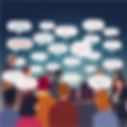 An illustration showing a diverse group of people discussing the meaning of the word 'consort', with thought bubbles containing various definitions.
