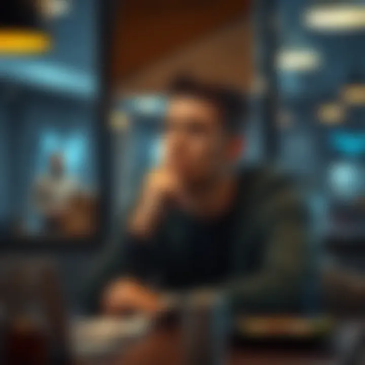 A person sitting at a table, looking contemplative with a concerned expression, as they think about the implications of the phrase 'Am I cooked?'