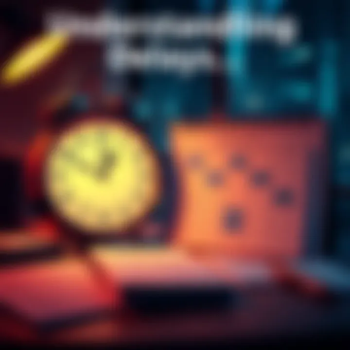 A clock showing time passing with a calendar marked with delays and notes on a desk