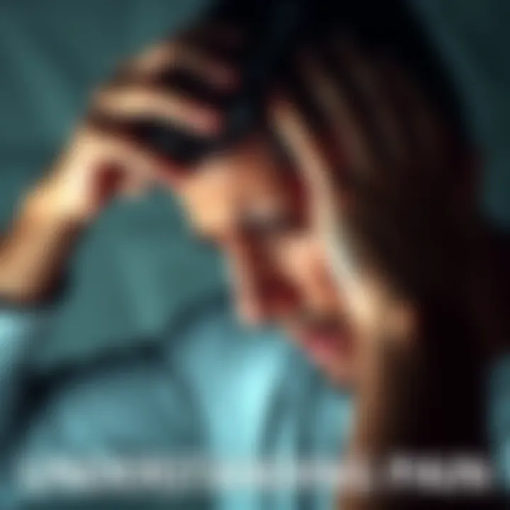 A person holding their head in a painful expression, showing the emotional and physical impact of pain.