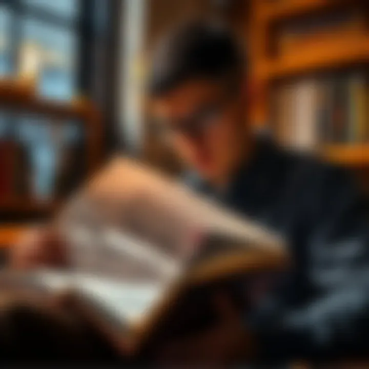 Understanding Plot and Narrative A person reading a book with notes, highlighting the difference between plot and narrative in storytelling.