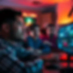 A group of people watching a surprising live stream on a computer, showing expressions of shock and curiosity.