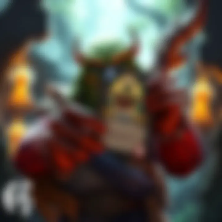 A Druid player holding the Un'goro brochure card, showcasing its effects on 0 mana minions and stats buff.