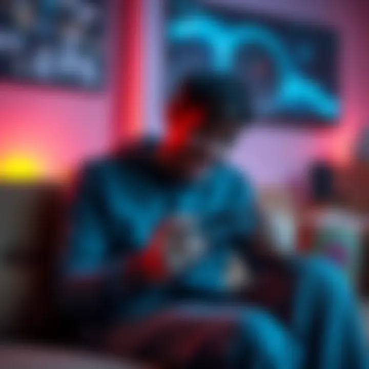 A frustrated gamer sitting on a couch, holding a game controller, showing disappointment while looking at a screen