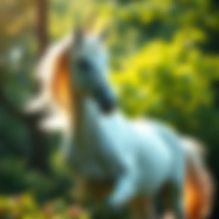 A majestic unicorn stands gracefully in a lush green forest, with a shimmering mane and a single spiraled horn.