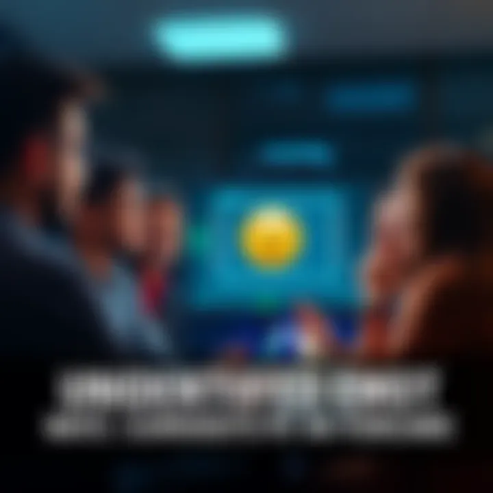 Unidentified Emote Discussion A group of people chatting and looking at a digital screen displaying an unknown emote, showing expressions of curiosity and excitement.