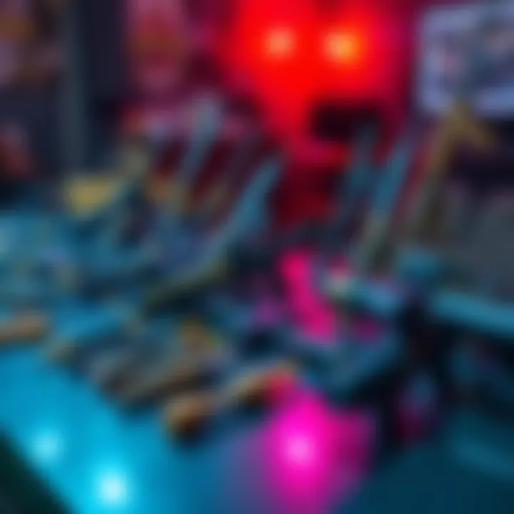 Unidentified Weapon Display A collection of various unidentified weapons showcased on a table, highlighting their unique designs and features.