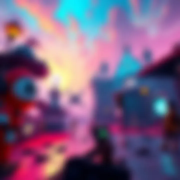 A scene depicting a vibrant game world with colorful visuals and engaging elements, showcasing the unique atmosphere players can experience.