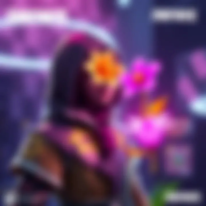 Unique Skin and Emote A colorful skin featuring a flower design and a bright emote with a recolored flower variant