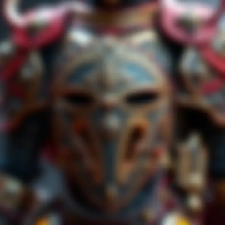 A close-up of unique armour inspired by Aris Spartan found in VRChat, showing intricate designs and textures.