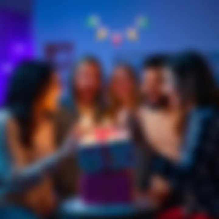 A group of people laughing and discussing an unusual birthday present, showcasing their surprise and amusement