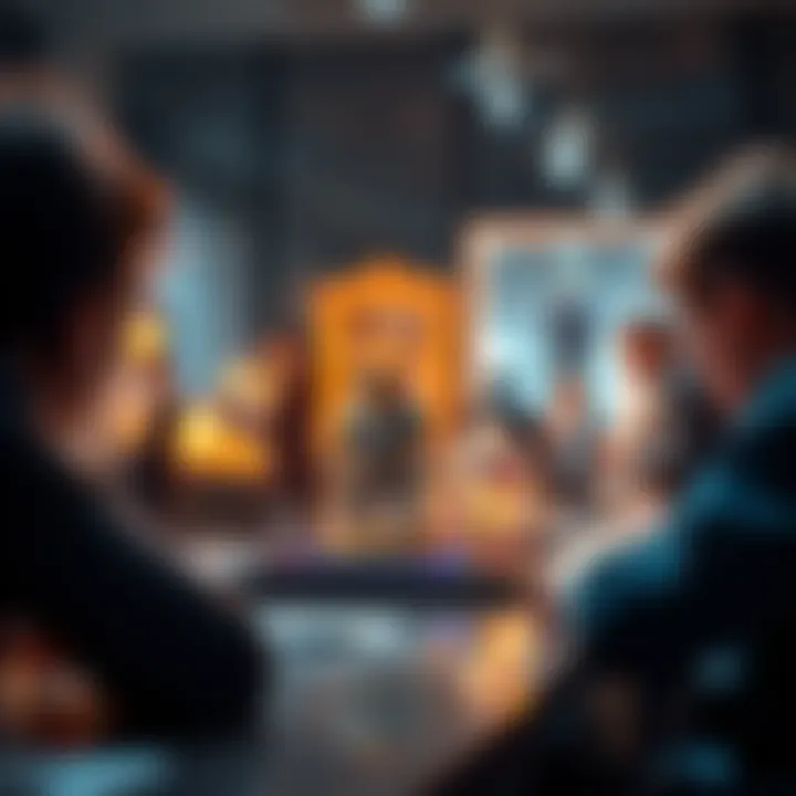 A close-up of a rare collectible sitting on a table with a curious person examining it.