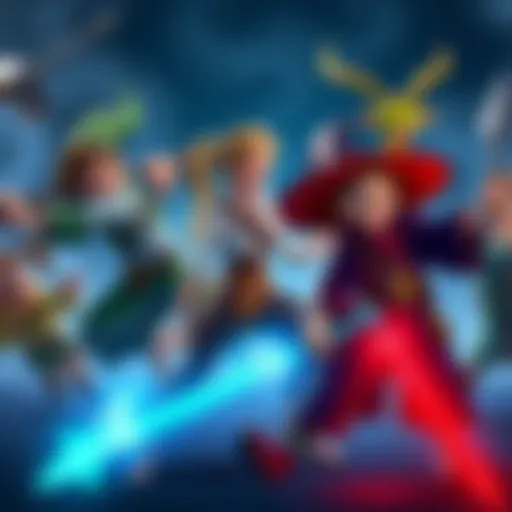 A collection of imaginative Disney-inspired characters including a runaway ranger and a crafty warlock, each showcasing their distinct abilities and styles.