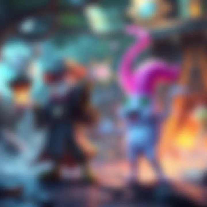 An artistic mage casting spells alongside a playful slime dancer in a colorful fantasy setting