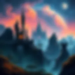 An imaginative scene showing diverse Metroidvania game environments including alien landscapes, dark fortresses, and mystical forests.