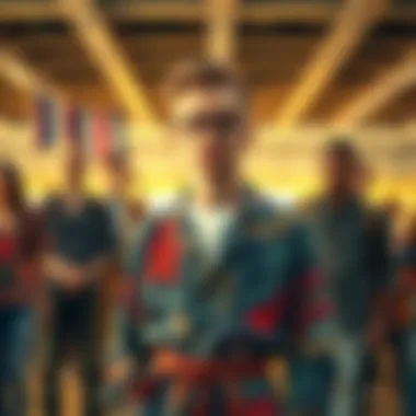 A person stands wearing an eclectic outfit, looking puzzled as others around them share differing fashion opinions.