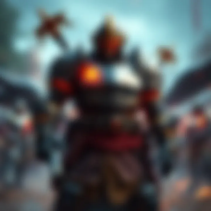 A powerful tank character in armor, standing strong against enemies in a fantasy setting, showcasing resilience and strength.