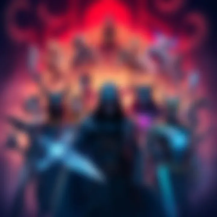 A graphic showing various game characters together, symbolizing the unlocking of all heroes in a game, with a vibrant and inviting background.