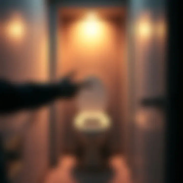 A person using a simple tool to unlock a bathroom door